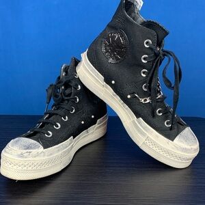 High top chucks Converse Black High-Top Sneakers w chains and pearls NEW
